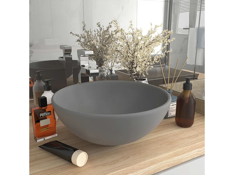 Vasque rond de luxe de salle Gris clair mat 32,5x14cm Céramique WVGQ2253