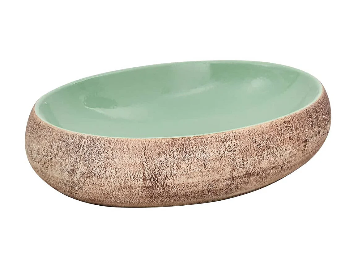 Lavabo sobre encimera ovalado cerámica verde marrón 59x40x15 cm ES410472