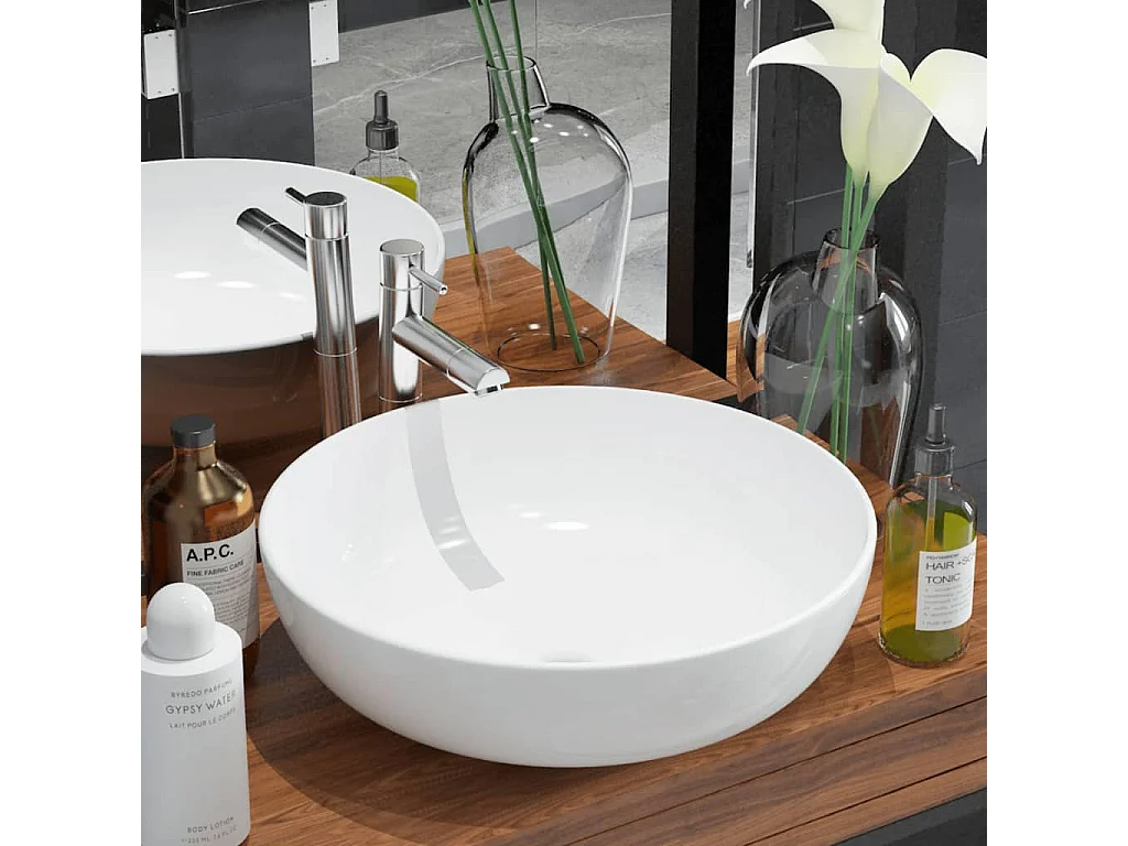 Lavabo redondo de cerámica blanco 41,5x13,5 cm ES66341