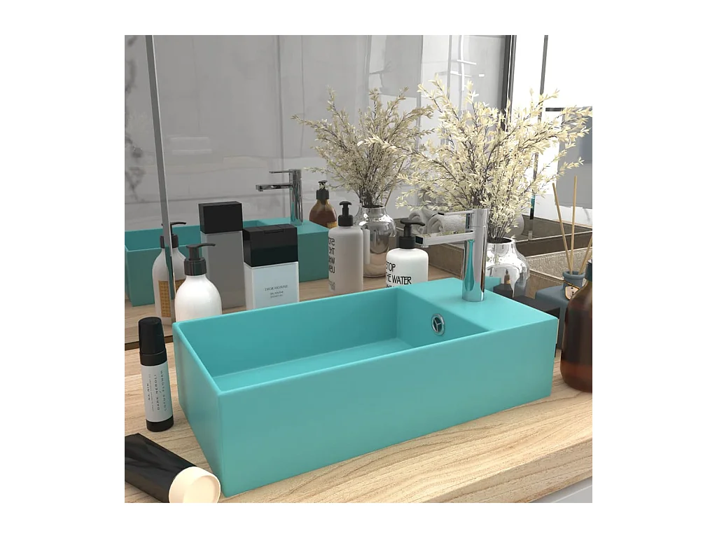 Vasque de salle de bain avec trop-plein Céramique Vert clair WVGQ4504