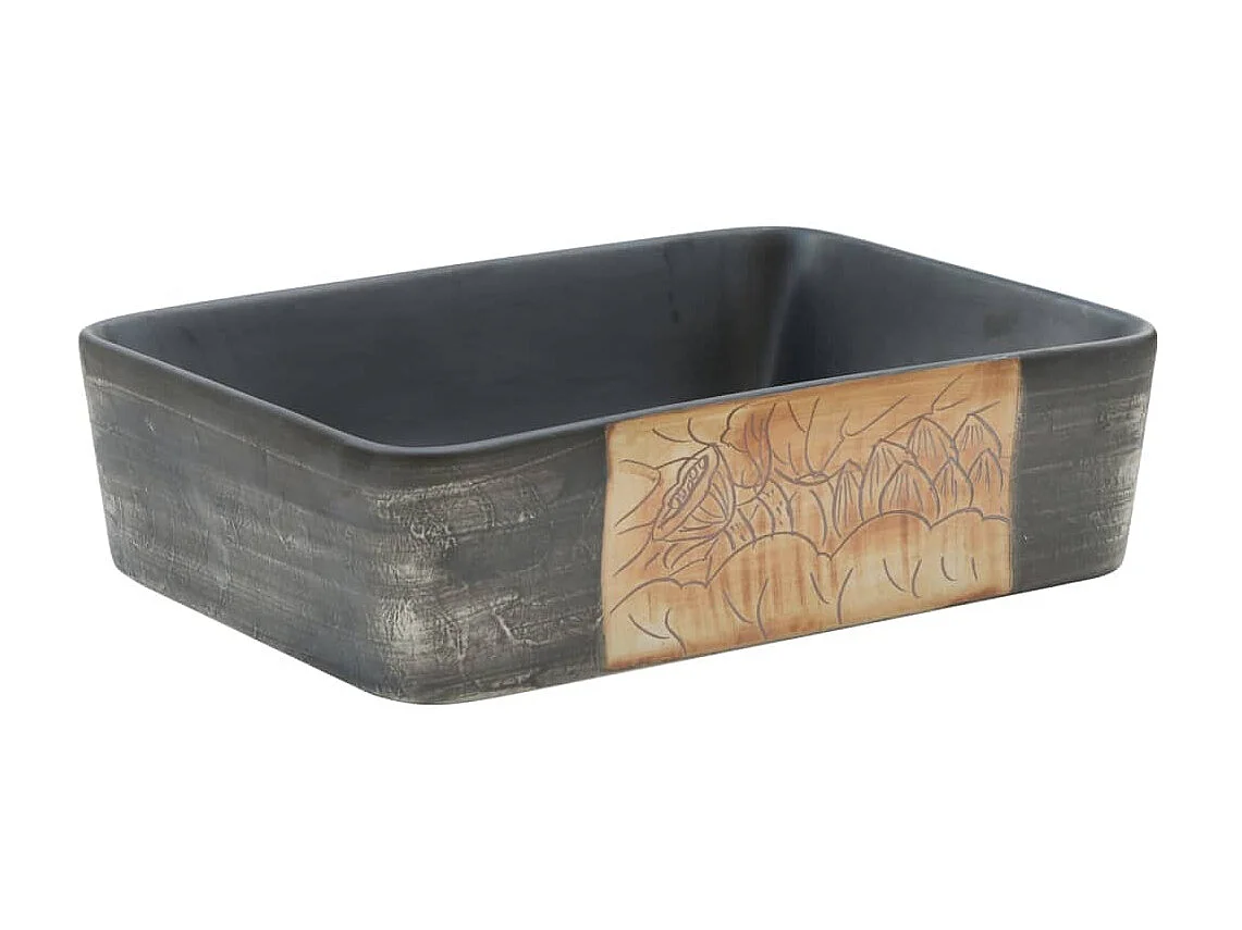Lavabo encimera rectangular cerámica negro marrón 46x35,5x13 cm ES66393