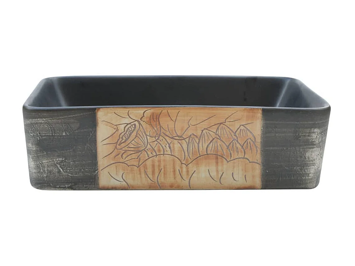 Lavabo encimera rectangular cerámica negro marrón 46x35,5x13 cm ES66393