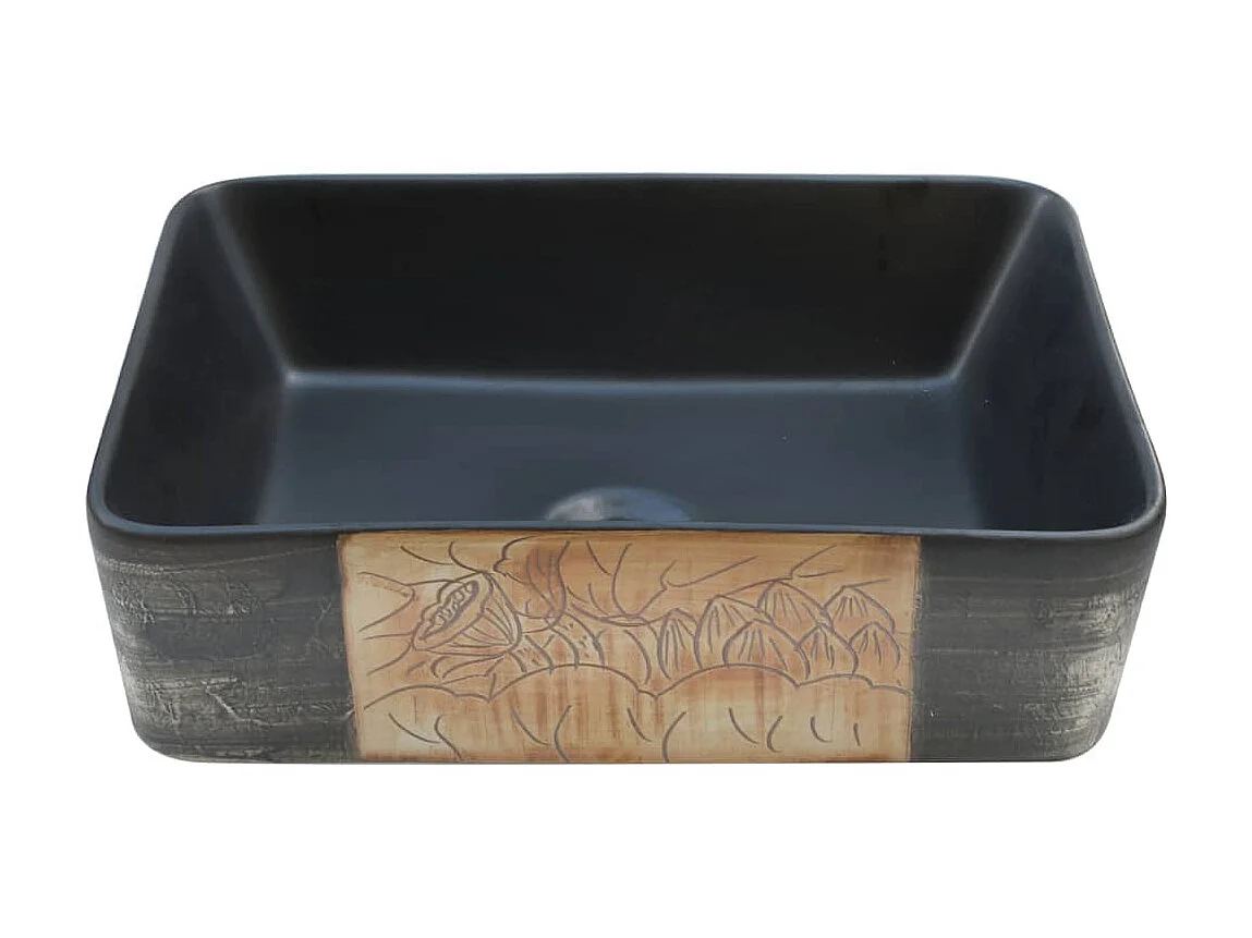 Lavabo encimera rectangular cerámica negro marrón 46x35,5x13 cm ES66393