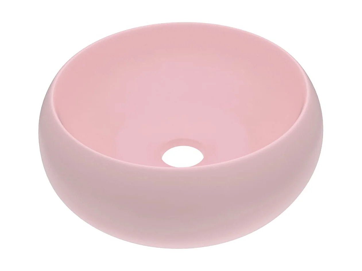 Lavatório luxuoso redondo 40x15 cm cerâmica rosa mate PT509940
