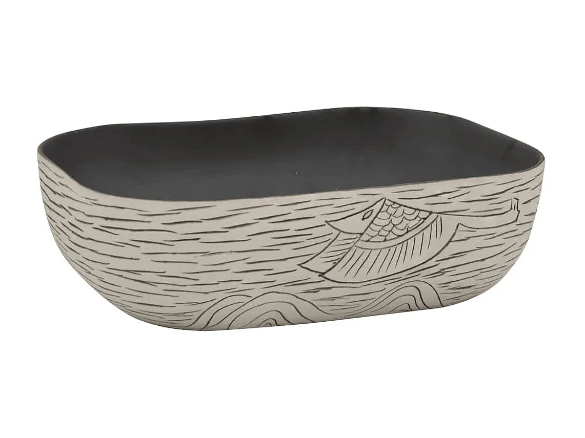 Vasque à poser gris/noir rectangulaire 48x37,5x13,5cm céramique WVGQ7768