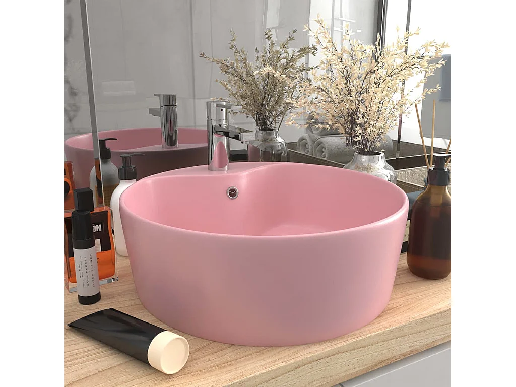 Lavabo lujo con rebosadero cerámica rosa mate 36x13 cm ES66340