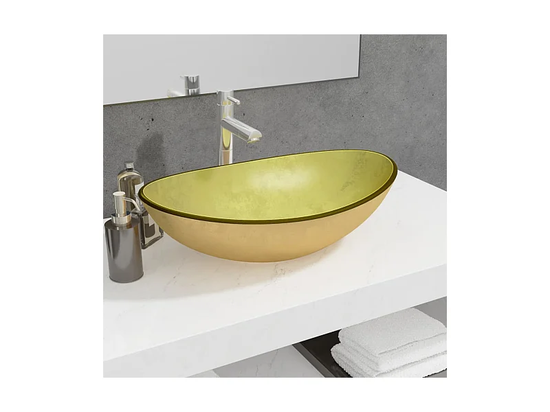 Lavabo de vidrio templado dorado 54,5x35x15,5 cm ES66443