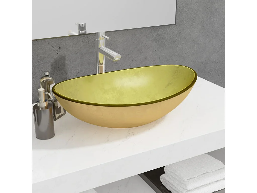 Lavabo de vidrio templado dorado 54,5x35x15,5 cm ES66443