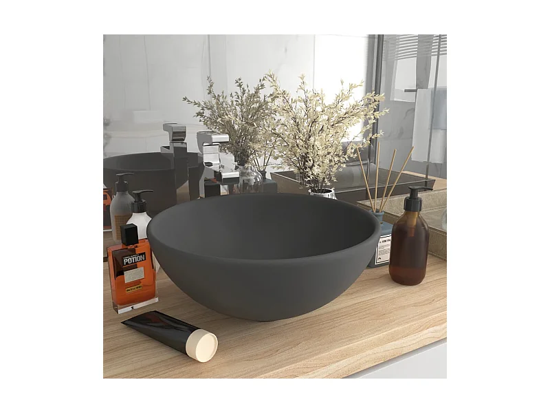 Lavabo de lujo redondo cerámica gris oscuro mate 32,5x14 cm ES66377