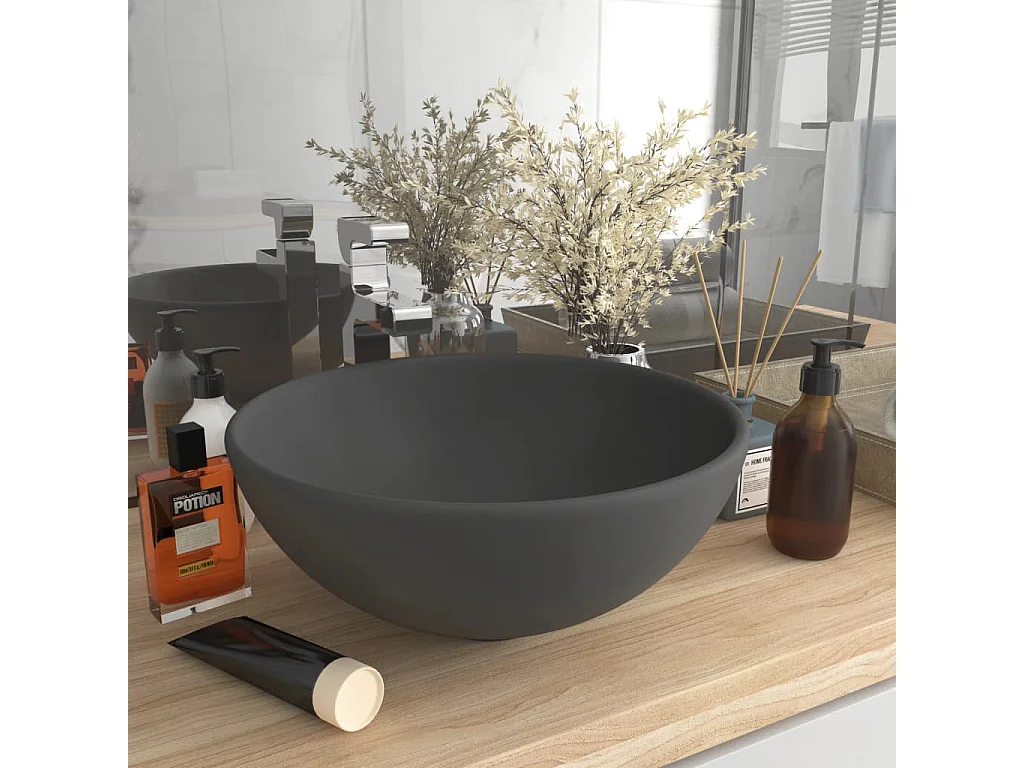 Lavabo de lujo redondo cerámica gris oscuro mate 32,5x14 cm ES66377