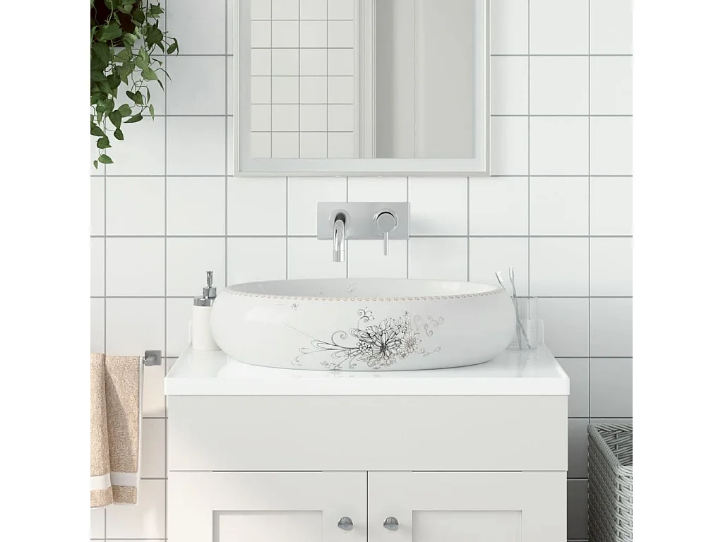 Lavabo sobre encimera ovalado cerámica blanco 59x40x15 cm ES912936