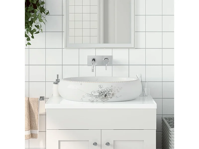Lavabo sobre encimera ovalado cerámica blanco 59x40x15 cm ES912936