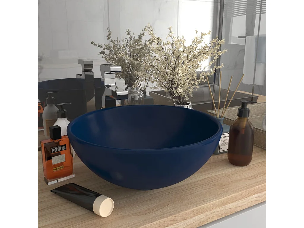 Lavabo de lujo redondo cerámica azul oscuro mate 32,5x14 cm ES172507
