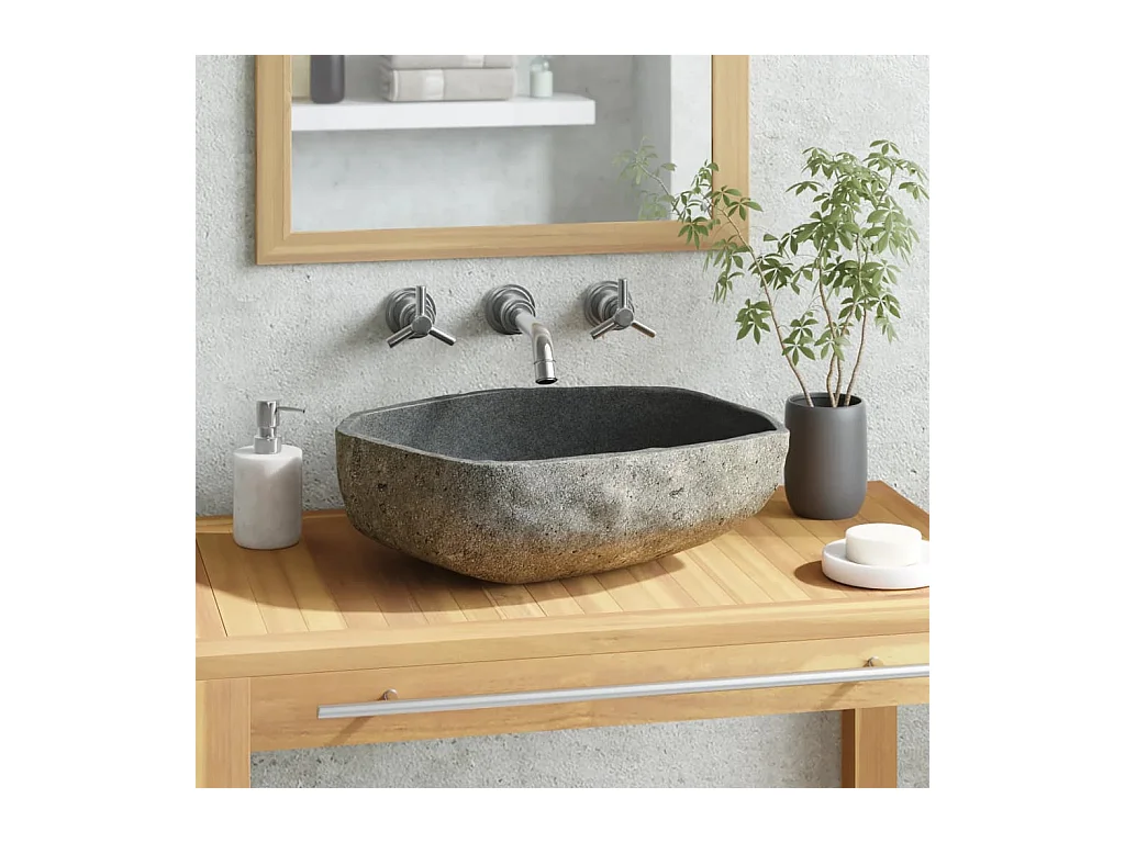Lavabo de piedra de río ovalado 45-53 cm ES66599