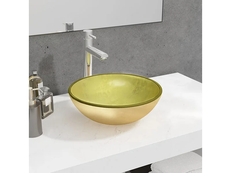 Vasque Verre trempé 35x12 cm Doré WVGQ8131