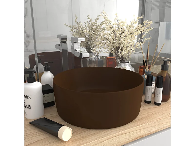 Vasque rond de luxe Marron foncé mat 40x15 cm Céramique WVGQ5285