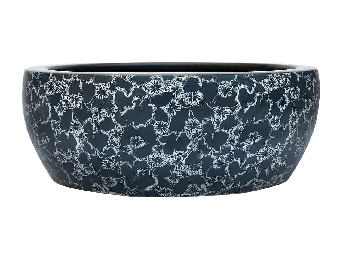 Lavabo sobre encimera redondo cerámica negro y azul Φ41x14 cm ES66535