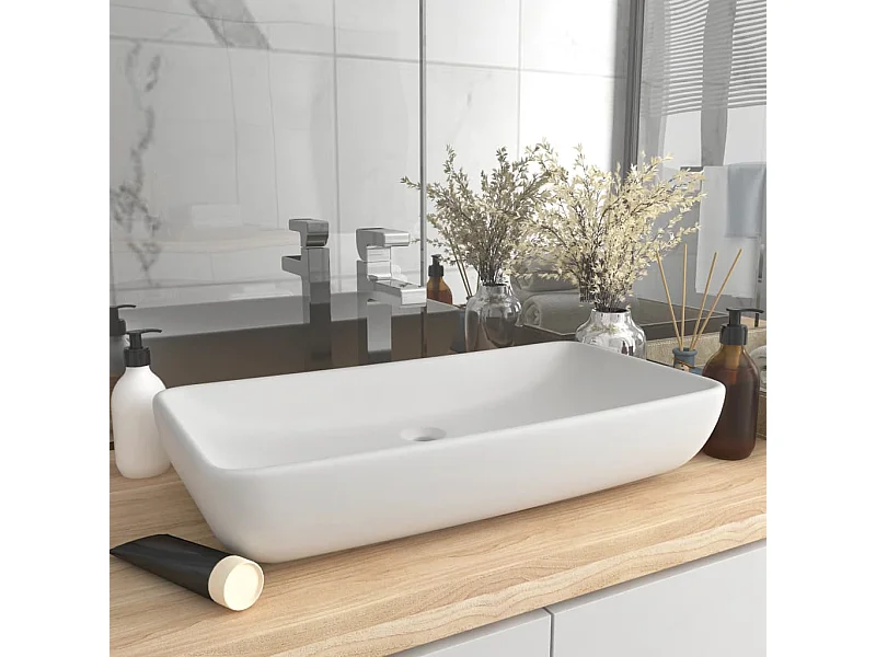 Lavabo de lujo de cerámica rectangular blanco mate 71x38 cm ES66526