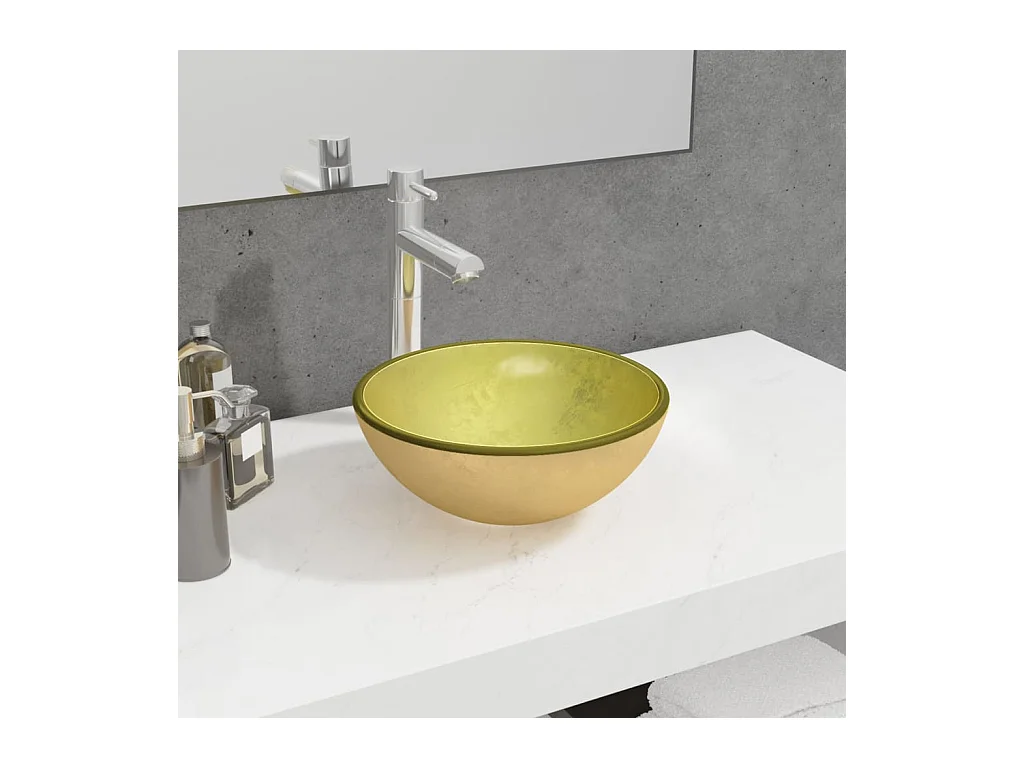 Vasque Verre trempé 30x12 cm Doré WVGQ7889