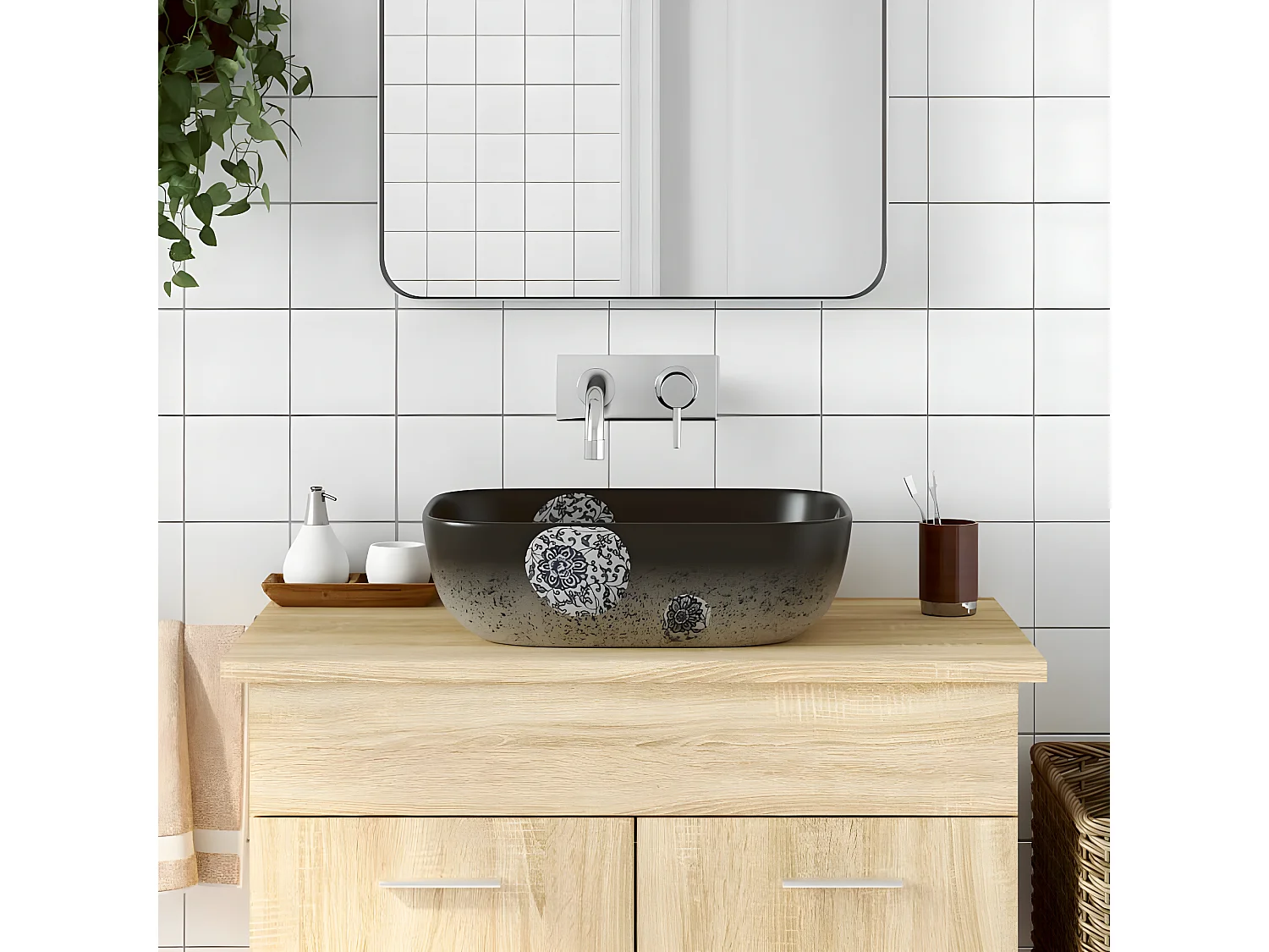 Lavabo encimera rectangular cerámica multicolor 48x37,5x13,5cm ES66249