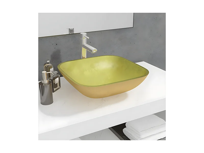 Lavabo de vidrio dorado 42x42x14 cm ES66237