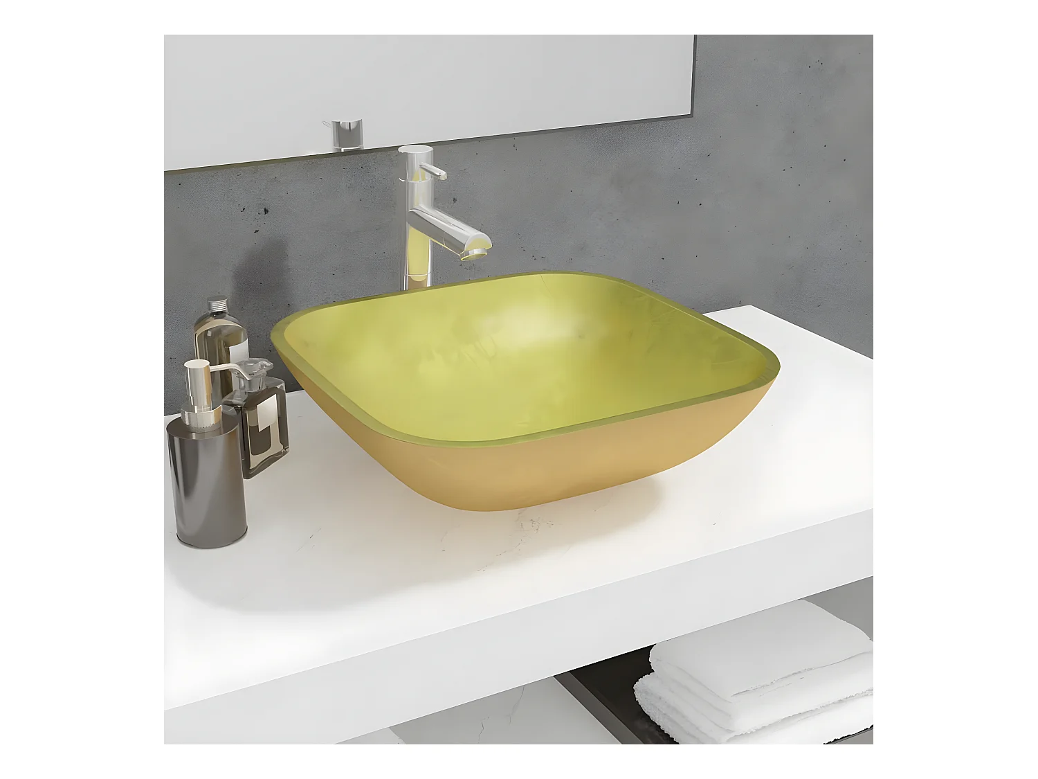 Vasque Verre 42x42x14 cm Doré WVGQ1822