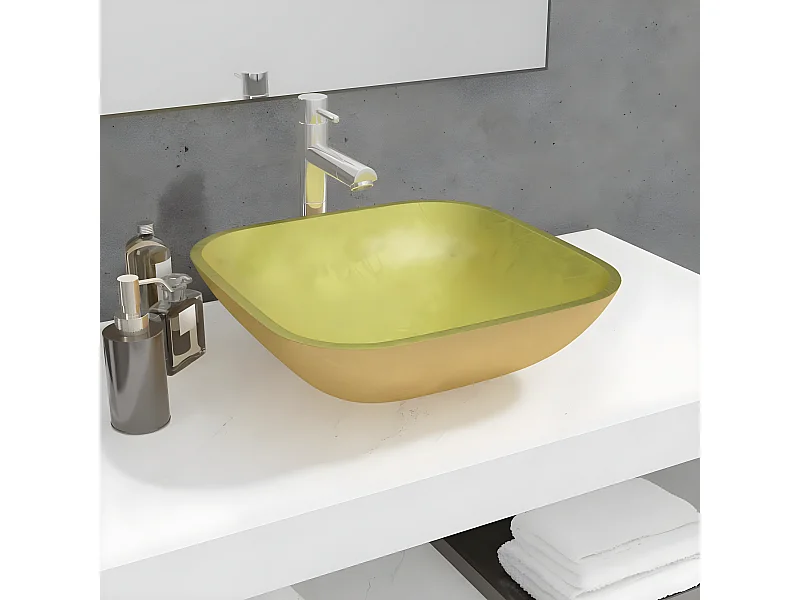 Vasque Verre 42x42x14 cm Doré WVGQ1822
