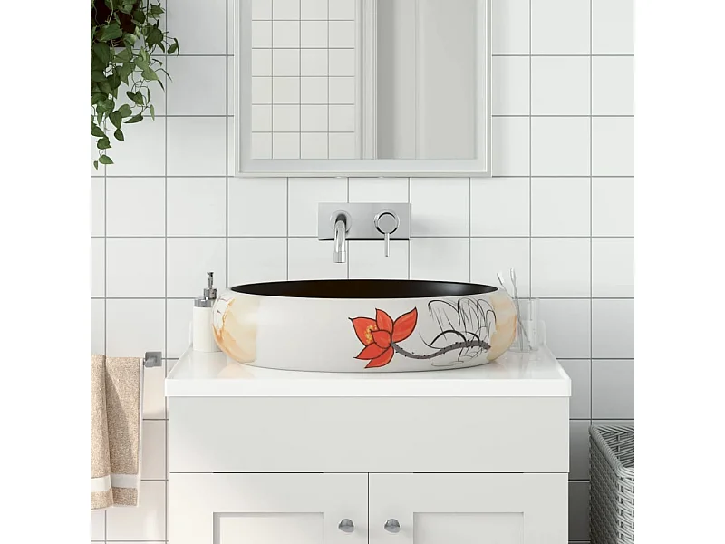 Lavatório de bancada oval 59x40x15 cm cerâmica multicor PT445172