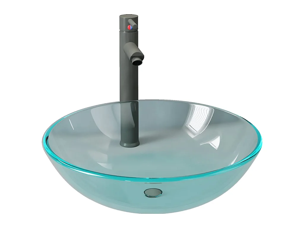 Vasque de bain avec robinet et drain à poussoir Verre trempé WVGQ7765