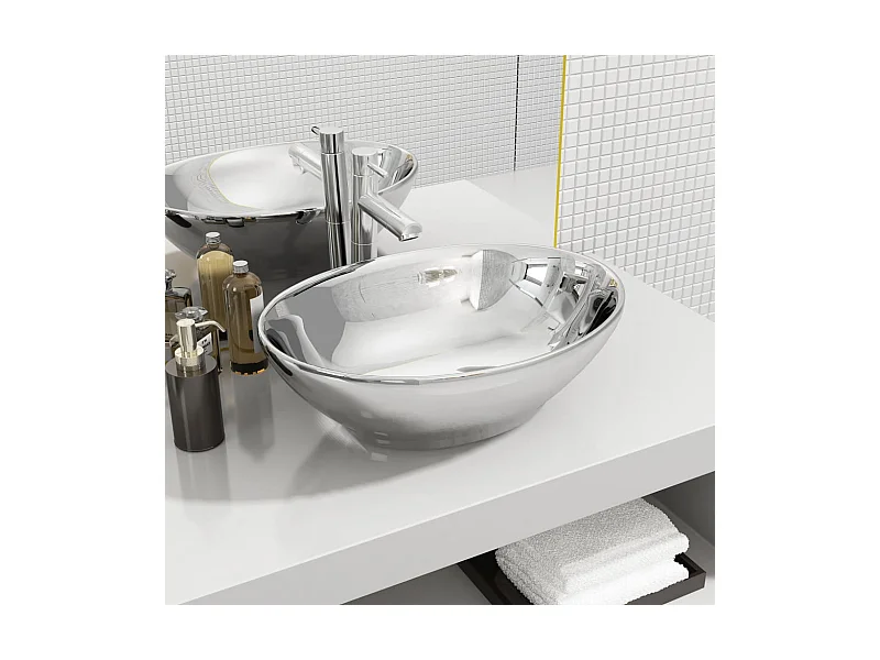 Lavabo de cerámica plateado 40x33x13,5 cm ES66565