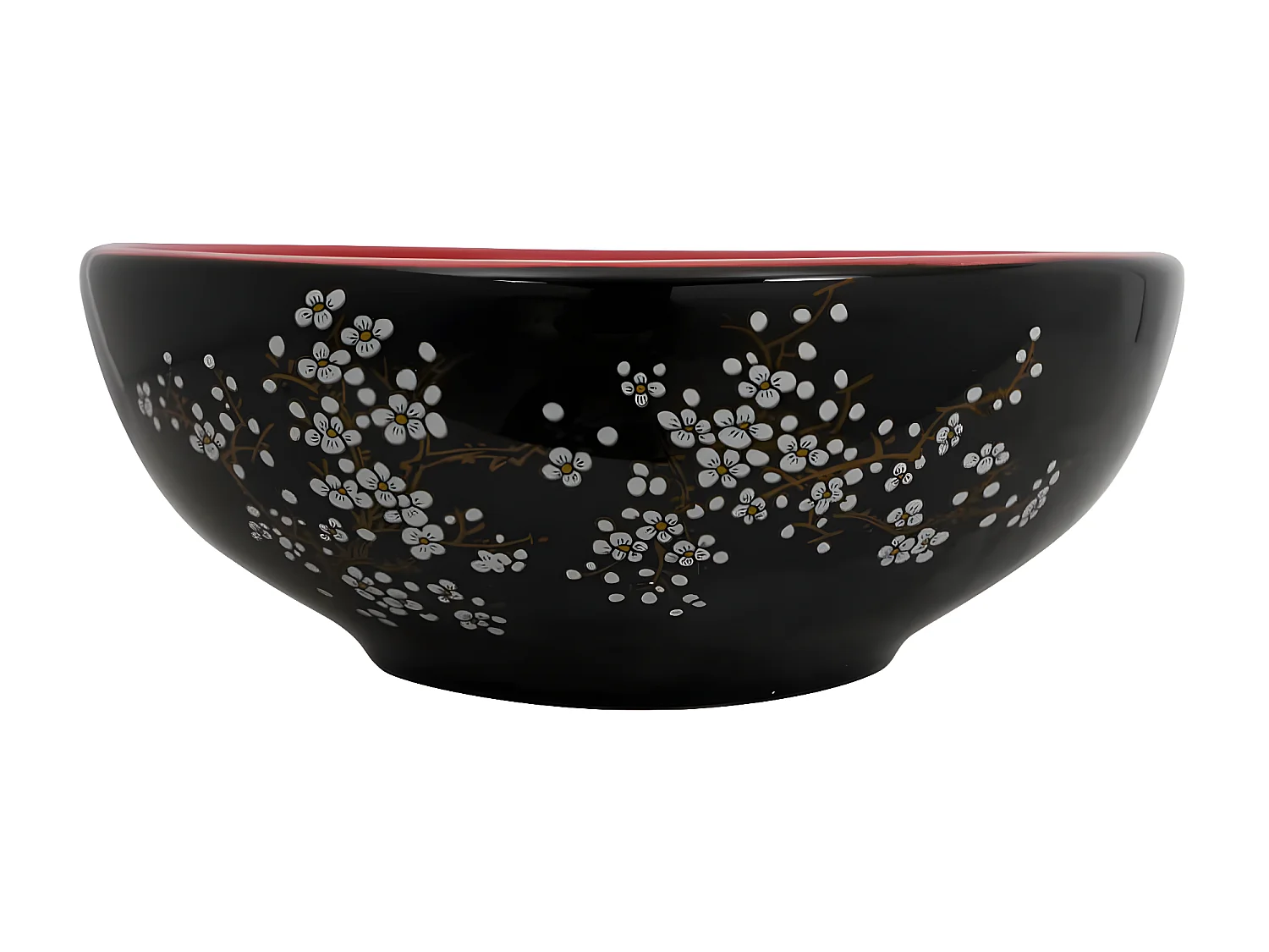 Lavabo sobre encimera redondo cerámica rojo y negro Φ41x14 cm ES66234