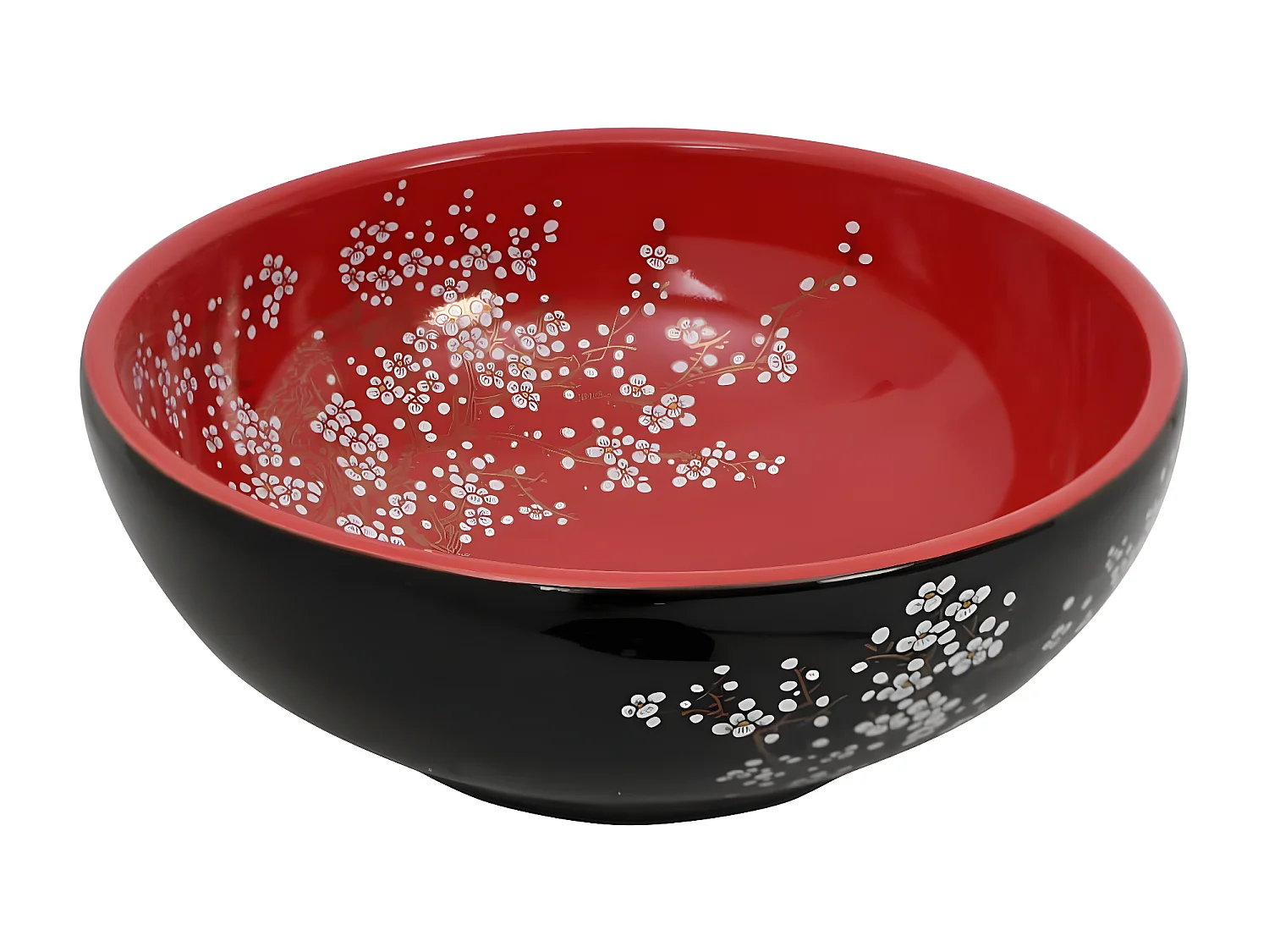 Lavabo sobre encimera redondo cerámica rojo y negro Φ41x14 cm ES66234