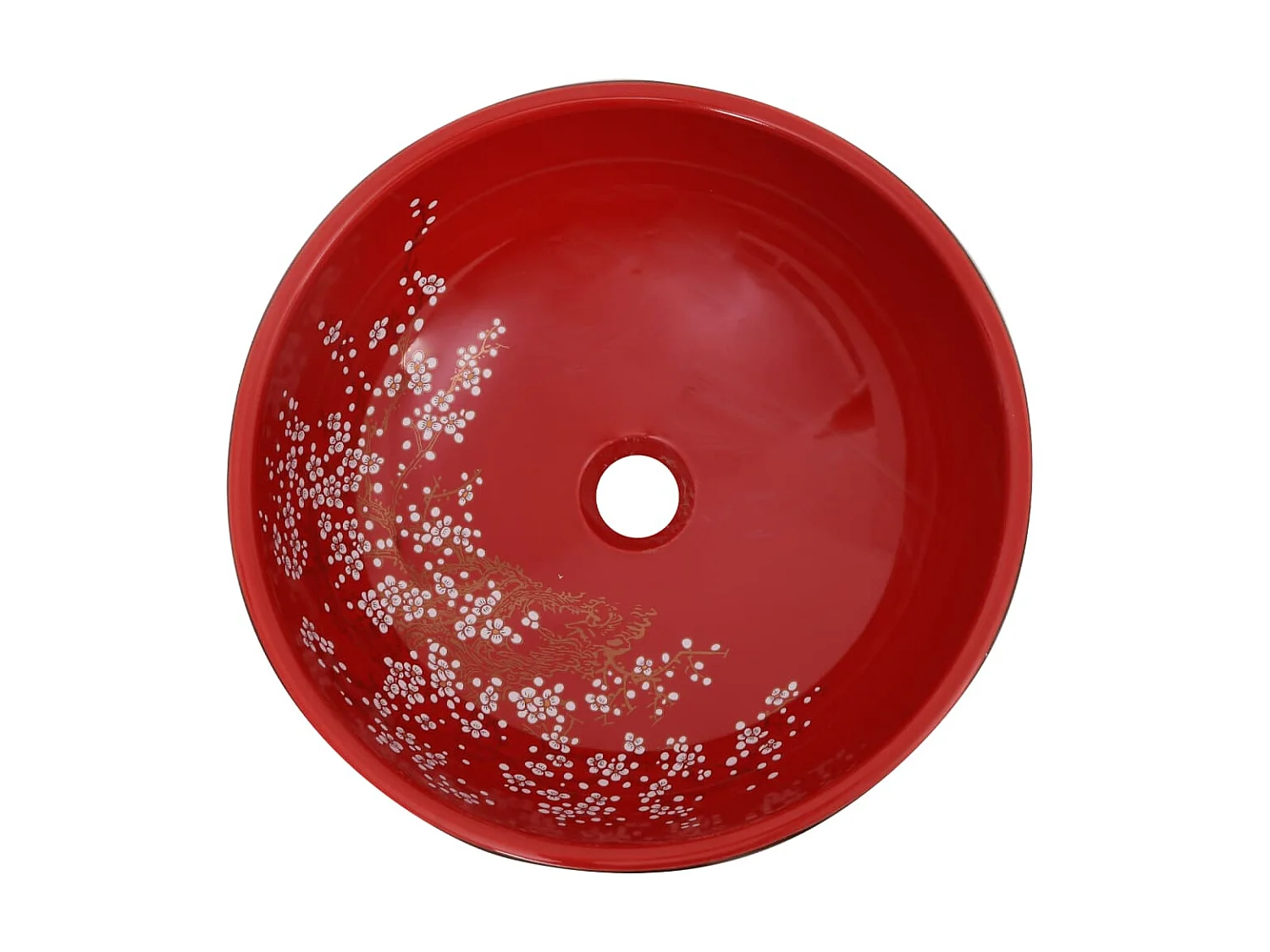 Lavabo sobre encimera redondo cerámica rojo y negro Φ41x14 cm ES66234