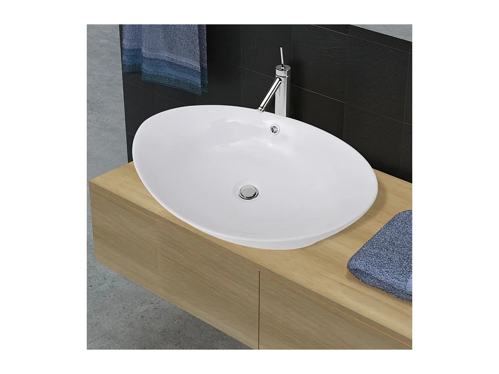 Vasque ovale en céramique avec trop plein 59 x 38,5 cm WVGQ9736
