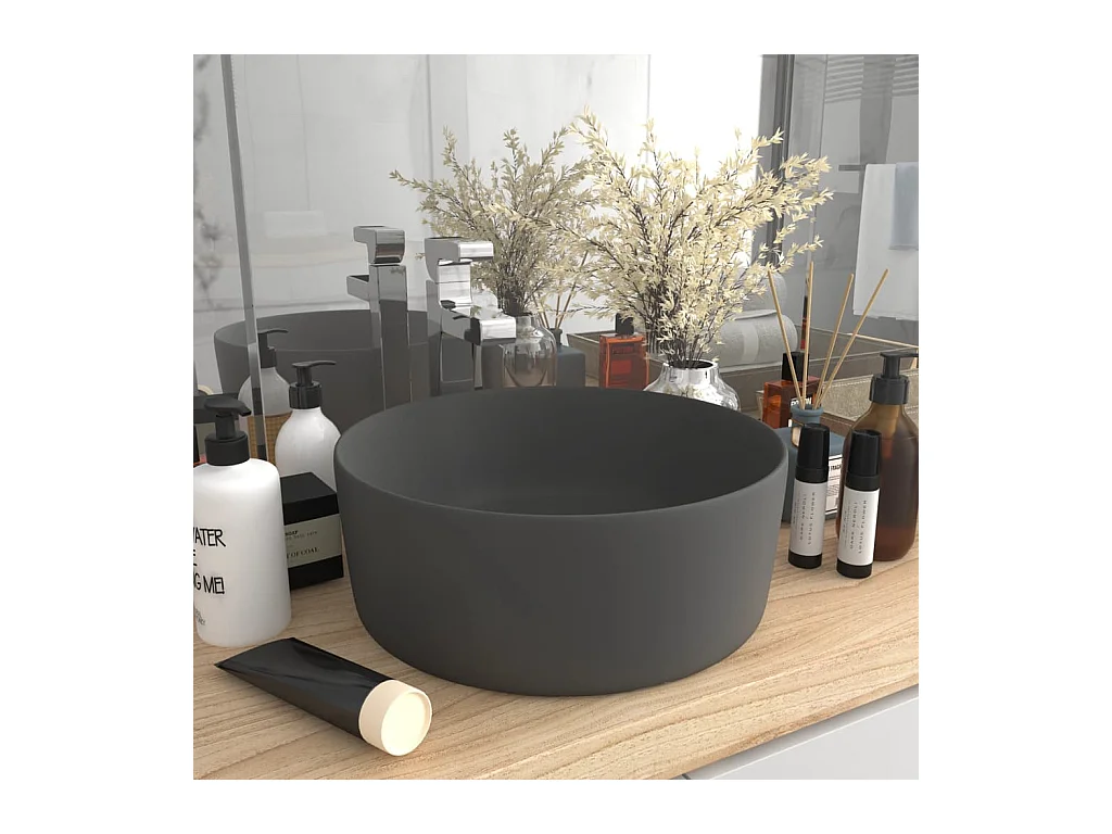 Vasque rond de luxe Gris foncé mat 40x15 cm Céramique WVGQ3167