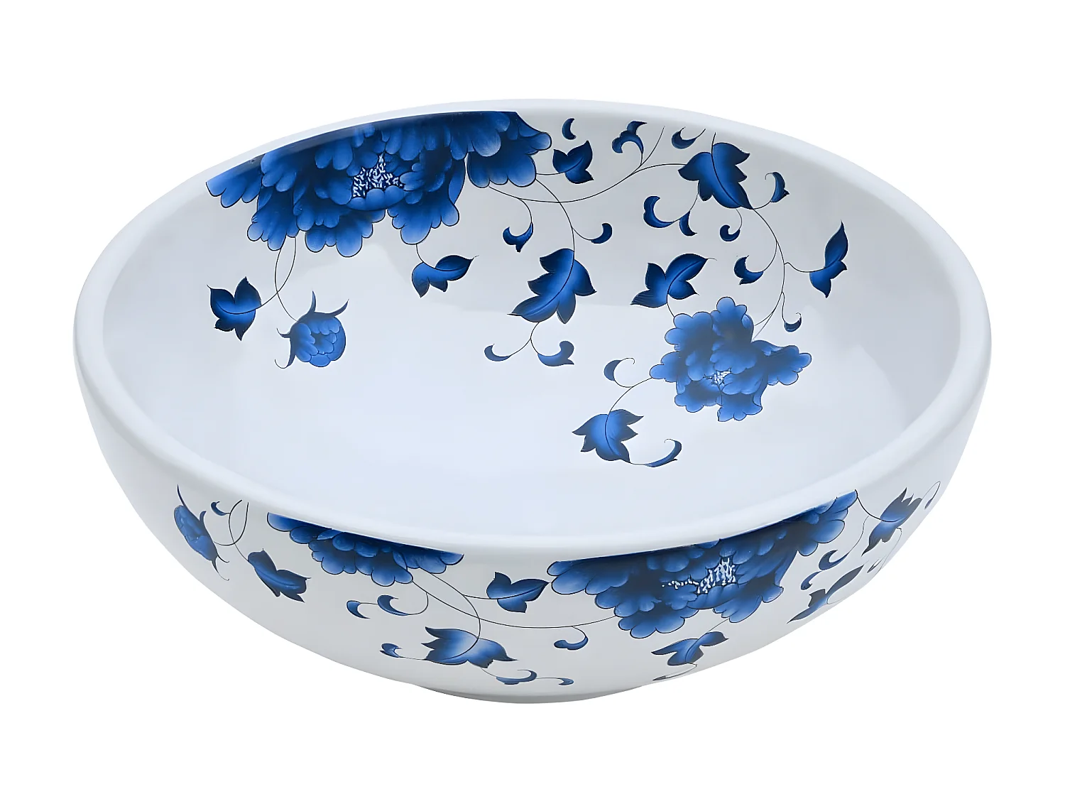 Vasque à poser blanc et bleu rond Φ41x14 cm céramique WVGQ3829