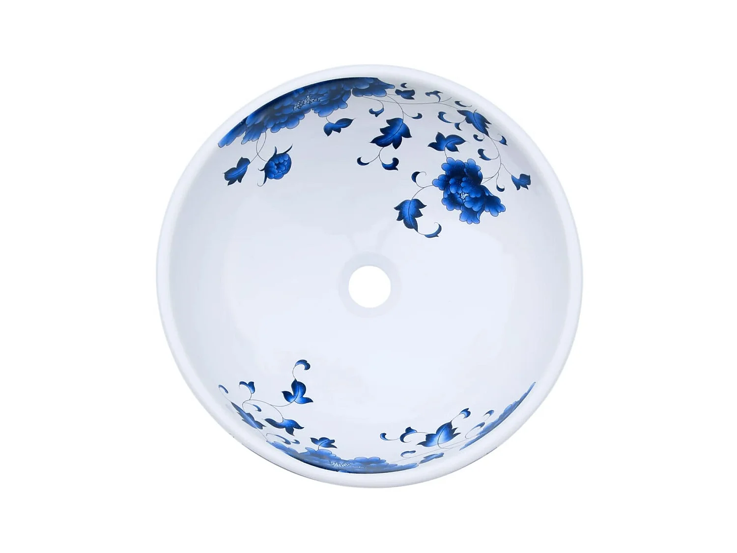 Lavatório de bancada redondo Φ41x14 cm cerâmica branco e azul PT493969