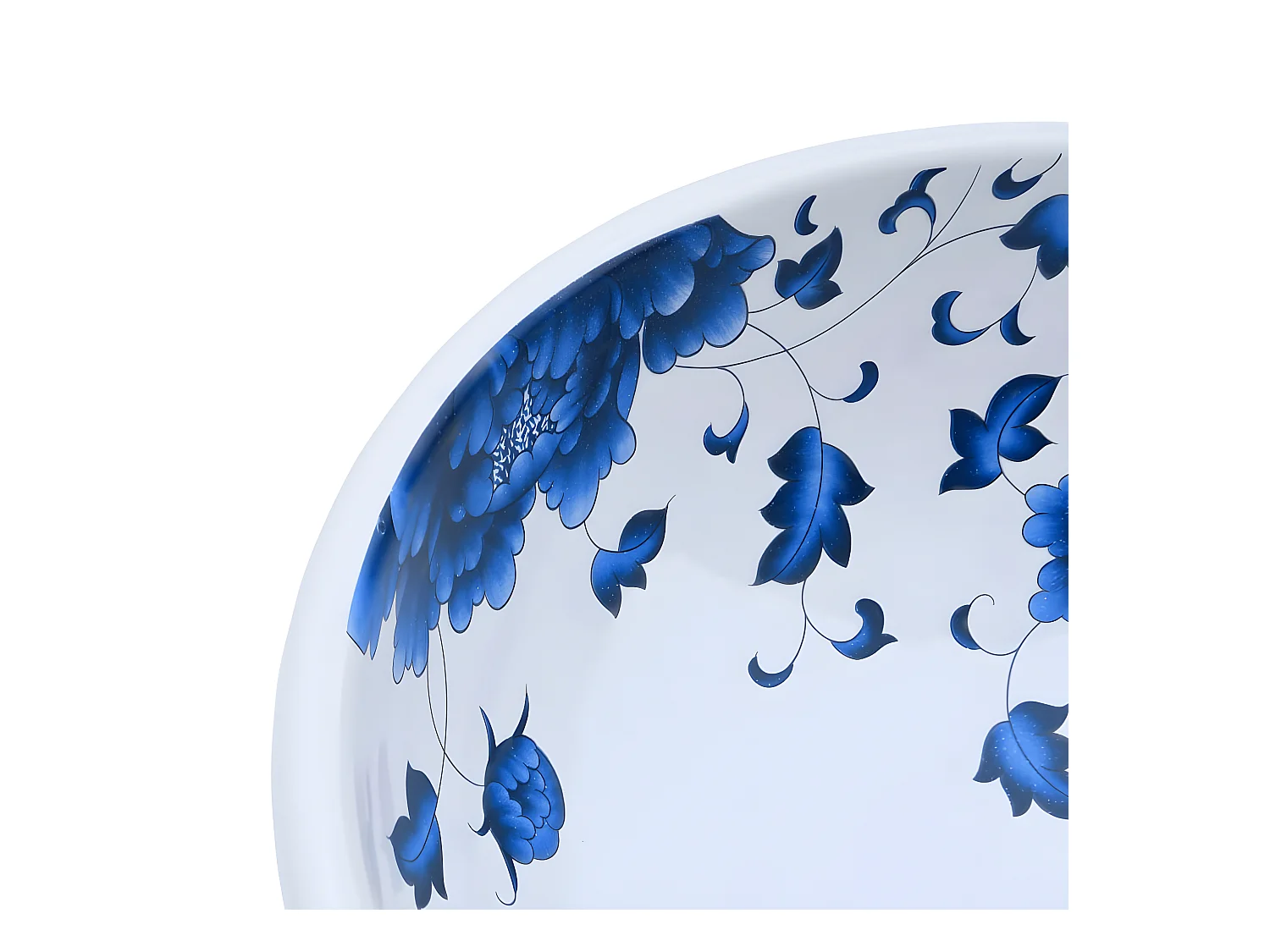 Lavatório de bancada redondo Φ41x14 cm cerâmica branco e azul PT493969