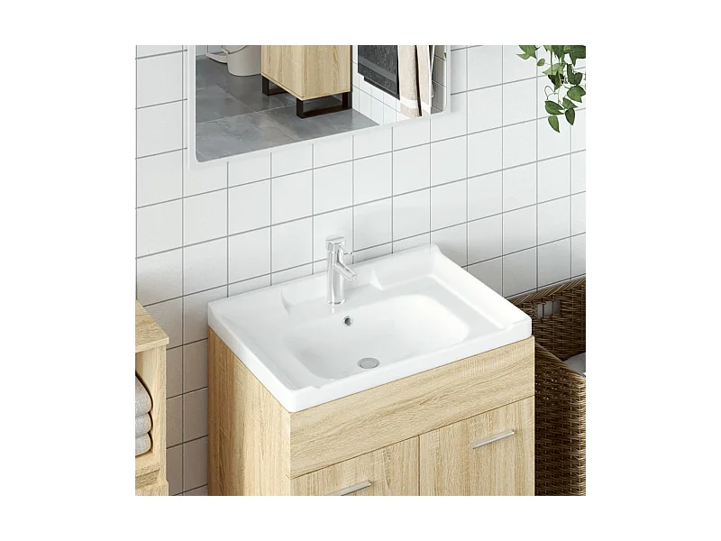 Lavatório casa de banho retangular 61x48x23 cm cerâmica branco PT760848