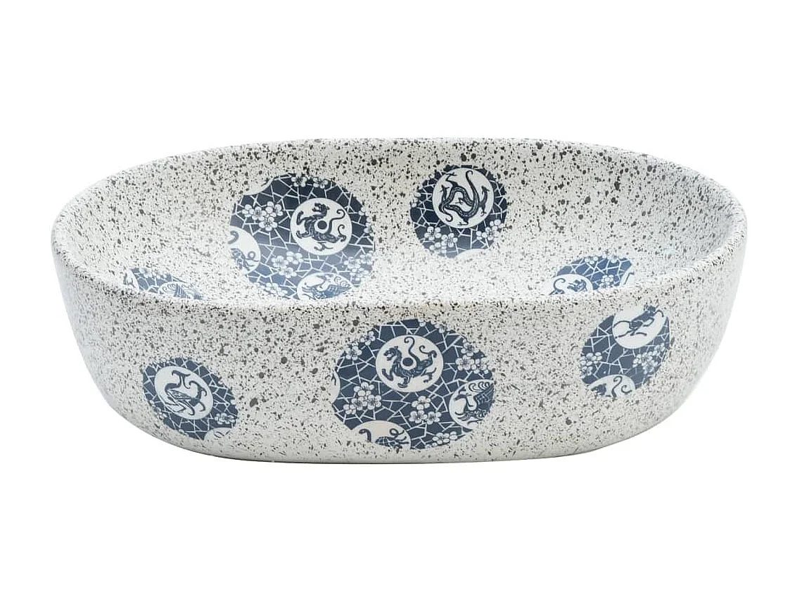 Lavabo sobre encimera ovalado cerámica gris y azul 47x33x13 cm ES66366