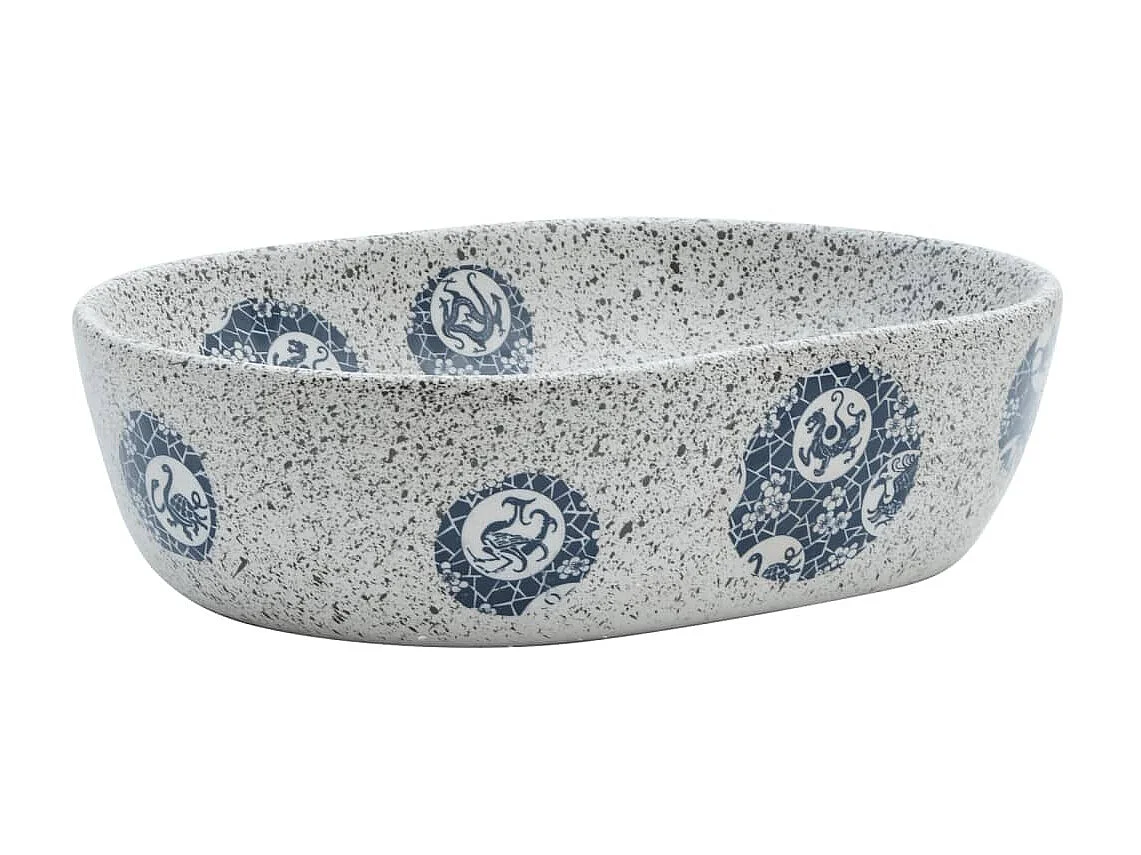Lavabo sobre encimera ovalado cerámica gris y azul 47x33x13 cm ES66366