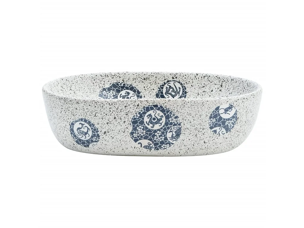Lavabo sobre encimera ovalado cerámica gris y azul 47x33x13 cm ES66366