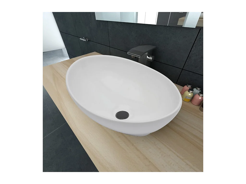 Vasque en forme ovale Céramique 40 x 33 cm Blanc   WVGQ2690