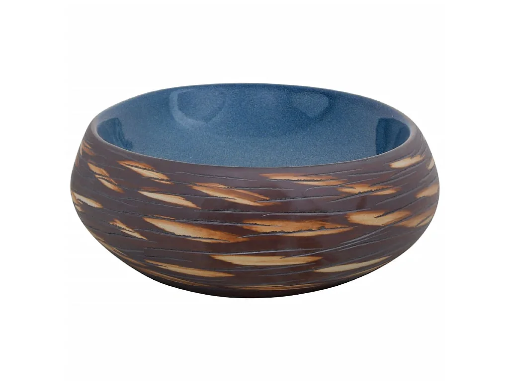 Lavatório de bancada oval 59x40x15 cm cerâmica castanho e azul PT237587