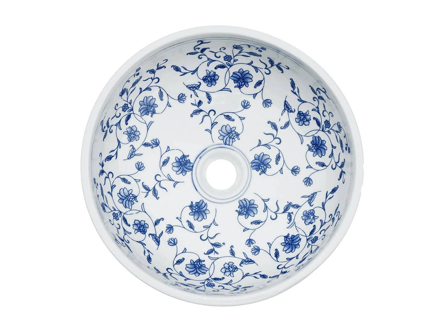 Lavabo sobre encimera redondo cerámica blanco y azul Φ41x14 cm ES849653