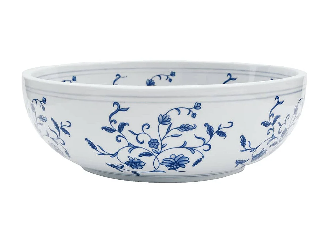 Lavabo sobre encimera redondo cerámica blanco y azul Φ41x14 cm ES849653