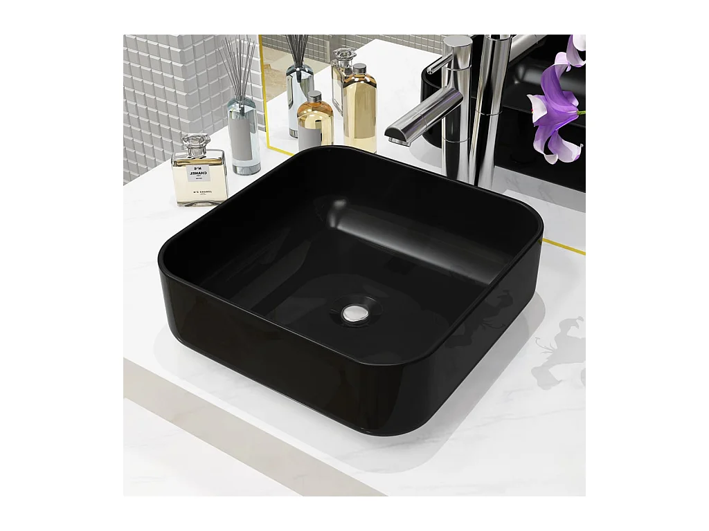 Vasque carré Céramique Noir 38 x 38 x 13,5 cm WVGQ2514