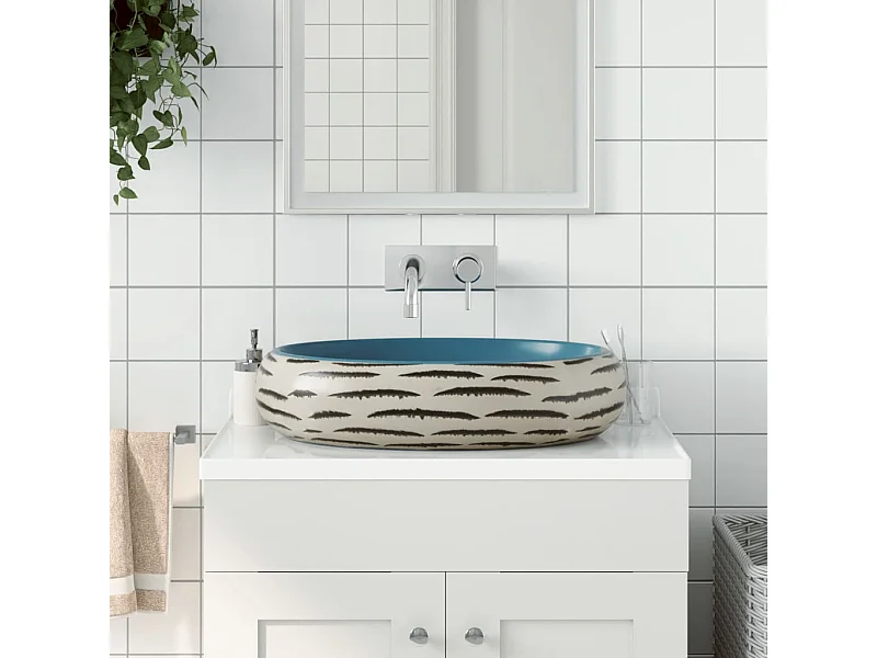 Lavabo sobre encimera ovalado cerámica multicolor 59x40x15 cm ES66522