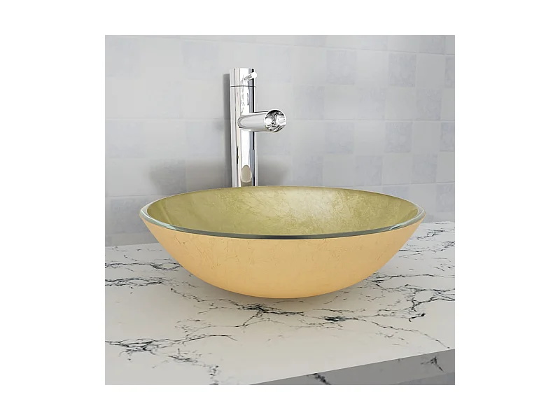 Lavabo de vidrio templado dorado 42 cm ES66609