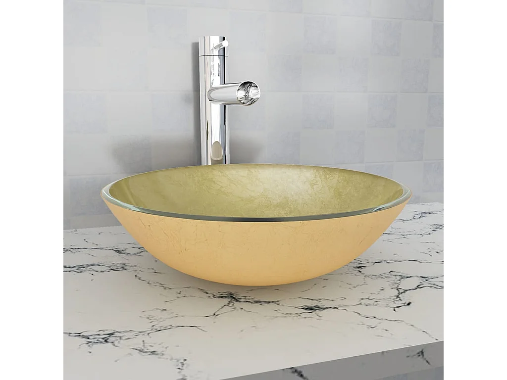 Lavabo de vidrio templado dorado 42 cm ES66609